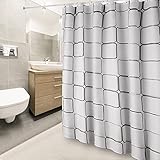 DUFU Wasserdichter Duschvorhang, Waschbar Schnelltrocknend Textil Stoff Polyester Badewanne Vorhang mit 12 Duschvorhängeringen, Transluzente Duschvorhang, Weiß(180x200cm)