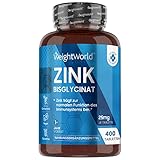 Zink Bisglycinat 25mg Tabletten - 400 vegane Zink Tabletten für 1+ Jahr Vorrat - Reines Zink mit hoher Bioverfügbarkeit - Zink Ergänzung für Männer & Frauen - Nahrungsergänzungsmittel - WeightWorld