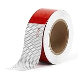 5cm*9m ﻿Reflektorband Klebeband Warnband, Kohree Reflektorband Selbstklebend Warnklebeband Wetterfestes für Sicherheit Markierung Warnung LKW Motorrad Fahrrad Nacht Reflektor Streifen Tape Rot-Weiss