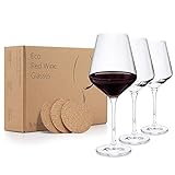 BeEco Rotweingläser groß 480ml | Elegant Rotwein-Kelch mit gezogenem Stiel | Öko Kristallglas Weingläser mit Korkplatten | Wine Glasses 3er Set | Tolles Geschenk