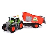 Dickie Toys - Fendt Traktor mit Anhänger (26 cm) - Traktor-Spielzeug für Kinder ab 3 Jahren mit Freilauf-Mechanik, Licht, Sound und weiteren Funktionen, inkl. Heuballen zum Spielen