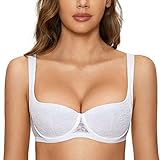 DOBREVA Damen Push Up BH Dirndl Bügel Balconette Spitzen BH Sexy Leicht Gepolstert Große Größen Weiss 80B