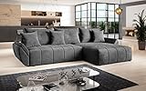 FURNIX Ecksofa Calvani mit Schlaffunktion und Bettkasten - Couch Wohnzimmersofa mit Kissen - L-Form Sofa, Stellfüße in Chromoptik - B280 x T190 x H91 cm, Liegefläche 230 x 149 cm - EN 24 (grau)