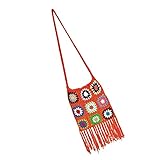 chiwanji Frauen Gehäkelte Umhängetasche, Handgefertigt, Boho, Gewebt, Aushöhlen, Stricktasche, Handtasche, Quaste, Geldbörse, Tragetasche für Strand, S, Orange