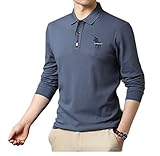 Langarm Shirt Herren Mode Einfarbig Casual Shirt Herren Revers Knopfleiste Basic Shirt Herren Frühling Herbst Dünnschliff Sport All-Match Poloshirt Herren O-Blue1 XXL