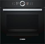 Bosch HSG636BB1 Serie 8 Einbau-Dampfbackofen, Schwarz, 60 x 60 cm, 1 L Wassertank, EcoClean Direct Reinigungshilfe, Bosch Assist Backeinstellung auf Knopfdruck, 4D Heißluft Backen auf 4 Ebenen