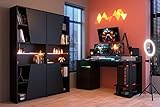 HOMELINE Schreibtisch- mit Regal/Vitrine Computertisch Schreibtisch PC-Tisch LED Beleuchtung (Gamertisch mit2x Vitrine/Schränke)