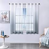 MRTREES Voile Gardinen Farbverlauf Leinenoptik Transparent Vorhang Kurz Tüllvorhang mit Ösen in Grau Weiß Verlauf 160×140cm (H×B) Modern für Dekoration Kinderzimmer Wohnzimmer Schlafzimmer 2er-Set