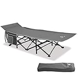 ALPHA CAMP Campingbett faltbar XL leicht mit Seitentasche, Feldbett klappbar Aluminium bis 250 kg, mit Transporttasche für Camping, Indoor, Outdoor, Garten, 190 * 67cm, Grau