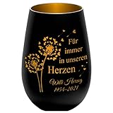 Trauerlicht - Für Immer in unseren Herzen - schwarz / Gold - Gravur Namen und Datum - Gedenklicht Erinnerungslicht Grablicht Trauergeschenk