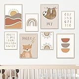 MeinBaby123® Poster Kinderzimmer | 8er Set DIN A4 Poster Set | Wandbilder | Deko Bilder Kinderzimmer | Boho | Babyzimmer Deko | Wandposter Premium (Faultier & Bär 8er Set)