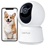 Hundekamera mit App Laxihub Überwachungskamera WLAN Innen Kamera 2,4 GHz Haustier Kamera 1080P HD Nachtsicht Innenkamera 2-Wege-Audio IP Kamera Pet Security Camera Bewegungs- & Geräuscherkennung Alexa