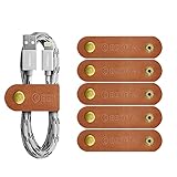 Geekria Power Cord Organizer Earphone Winder Cable Straps, Charging Apple Cable Ties, USB Cords Bandage/Headphone Cable Clips, Holder Rustic Cord Management System with Leather Handmade (5PCS)