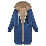 Winterjacke Dicke Teddyfleece Gefüttert Warm Winter Plüschjacke Lang Einfarbig Fleecejacke Langarm Reißverschluss Hooded Jacke Casual Kapuzenpullover Herbst Winter Winterpullover mit Tasche