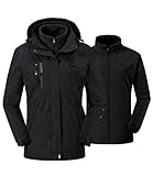 donhobo Damen Outdoor 3-in-1 Skijacke, Zweiteilige Winterjacke mit Fleecejacke, Winddicht Wasserdicht Freizeitjacke Warm Mantel Jacke mit Kapuze Schwarz L