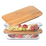 küchenspecht® Aufschnittbox Glas stapelbar - 2er Set 1,0 Liter Aufschnittdosen für Kühlschrank extra flach - perfekt als Wurstbox und Käsedose - mit Bambusdeckel und plastikfrei