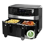 Emerio digitale DOPPEL Heißluftfritteuse AirFryer Frittieren mit heißer Luft ohne zusätzliches Öl 2x 4.5L Volumen 12 Programme BPA frei, Funktion (beide gleichzeitig fertig) Schwarz, AF-126672