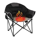 SUNNYFEEL Übergrößer Campingstuhl Faltbar Moon Chair Rund Groß Klappstuhl mit Getränkehalter Belastbar bis 227 Kg, Variante mit Heizfunktion Erhältlich (Schwarz mit Heizfunktion)