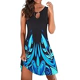 EMATOP Damen Ärmellos Kleider Elegant A Linie Sommerkleid Lässiges Rundhals Strandkleid Mode Sonnenblume Druck Freizeitkleid Leichte Kurz Minikleider Knielang Blusenkleid Bequemes Shirtkleid