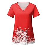 Sizoer Xmas Kasacks Damen Pflege Unisex Damen Herren Kasack V-Ausschnitt Berufskleidung Arzt Uniform Nurse Kasack Damen Pflege Große Größen Kurzarm Krankenschwester Krankenhaus Pflegebekleidung