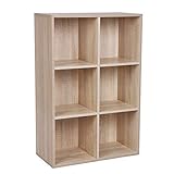 VASAGLE Bücherregal mit 6 Fächern, Holzregal, Würfelregal, Aufbewahrungsregal, 65,5 x 97,5 x 30 cm, Eichen-Optik, LBC203H