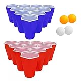 Generic Beer Pong Becher, sechseckige 16oz Plastikbecher, Rote und Blaue Bierpong Partybecher + 4 Bälle, Trinkspiel, Cups