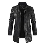 HYISHION Casual Herren Lederjacke Echt Leder Herrenjacke Cool Stylisch Vintage Sportlich Slim Fit Jacke Männer Echtleder Kunstleder Baumwolle mit gesteppten Bereichen,Schwarz,XL