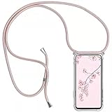 Handykette Handyhülle für iPhone 6 / 6s mit Band - Handy-Kette Handy Hülle mit Kordel zum Umhängen Handyanhänger Halsband Lanyard Case - Transparent Schutzhülle in Roségold