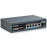 NICGIGA 5 Port Gigabit PoE Switch mit 4 PoE Ports @78W eingebautes Netzteil,lüfterloses, robustesMetallgehäuse für,Tisch-/Wand-/19-Rackmontage, Plug and Play, VLAN Modus, Unmanaged(GS0410P)