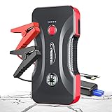 YABER Starthilfe Powerbank 800A Spitzenstrom 12800mAh Auto Starthilfe(Für 6,5L Benzinmotor oder 5,0L Dieselmotoren), Starthilfegerät mit LED Taschenlampe und Auto Notfallhammer