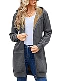 Nadeer Damen Mantel Plüschjacke mit Kapuze Lang Gefüttert Hoodies Plüsch Reißverschluss Mittellang Lässig Warm Fleece Sweatshirt Winter Übergroße Langarm Dehnbare Jacke mit Taschen