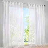 SIMPVALE 2 Stücks Voile Vorhänge zu Gürtelschlaufe transparent Vorhänge Fenster Balkon aus Tüll Breite 140cm, Polyester, weiß, Höhe 145cm