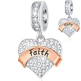 Glaube und Hoffnung Dangle Charms, Pave Herz Sparkle Klar CZ Liebe Anhänger Bead in 925 Sterling Silber, passt Pandora Oster Tag Armband, Geschenke für religiöse Gläubige/Weihnachten/Überlebende