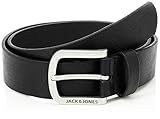 Herren Jack & Jones Ledergürtel JACHARRY Belt Leder Optik Gürtel mit Logo Metall Schnalle, Farben:Schwarz, Größe Gürtel:95