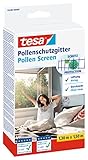 tesa Pollenschutzgitter - zuschneidbarer, transparenter Pollenschutz für Allergiker - für nach innen öffnende Fenster - inkl. selbstklebendem Klettband - Anthrazit - 130 cm x 150 cm