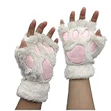 LIANGFANG Handschuhe Damen Thermo Fingerlose Handschuhe Niedlich Katze Klaue BäR Pfote PlüSch Fingerlose Fingerhandschuhe GefüTtert Windstopper Handschuhe Weich Warme Outdoor Sport Fahrradhandschuhe