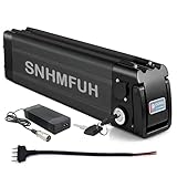 SNHMFUH Silverfish E-Bike-Akku, 36 V, 48 V, Elektro-Fahrradbatterie, 10 Ah – 20 Ah, Hochleistungs-Lithium-Akku mit 3 A Schnellladegerät + BMS für 0–1500 W E-Bike-Motoren, Schwarz, 36 V 13 Ah