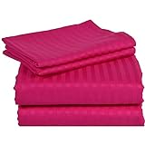 Nile Betten Collection Luxury Hotel Bettwäsche Ägyptische Baumwolle Fadenzahl 600 Satin 4 teilig massiv 30,5 cm Deep Pocket Solide Muster alle Größen & Farbe, Baumwolle, Hot Pink Striped, Full XL