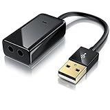 CSL - USB Externe Soundkarte, USB auf Klinke 3,5 mm 3D Stereo, USB auf Audio Adapter, External Sound Card, kompatibel mit Windows, Linux und Mac, Schwarz