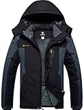 GEMYSE Herren Wasserdichte Berg-Skijacke Winddichte Fleece Outdoor-Winterjacke mit Kapuze (Schwarzgrau,L)