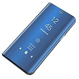 CXvwons Galaxy S8 Hülle, S8 Handyhülle Spiegel Schutzhülle Flip Tasche Case Cover für Galaxy S8, Stand Mirror Handyhülle Leder Hülle für Samsung Galaxy S8 (Blau)