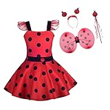 Lito Angels Kinder Mädchen Ladybug Marienkäfer Kostüm Polka Dots Kleid mit Flügeln, Haarreifen und Zubehör, Größe 5-6 Jahre 116 Rot