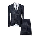 Allthemen Herrenanzug Anzug Herren Anzug Kariert Slim Fit 3 Teilig Anzüge Sakko für Business Hochzeit Schwarz XXX-Large