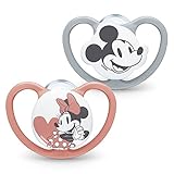 NUK Space Schnuller | 0–6 Monate | Schnuller mit extra Belüftung | BPA-freies Silikon | Disney Mickey Maus | grau und rosa | 2 Stück