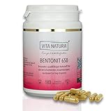 VITA NATURA Bentonit 650 mg Vegikapseln mit 97% Montmorillonit vulkanischen Ursprungs mit hoher Wasseraufnahme- und Quellfähigkeit, vegan 180 Stück