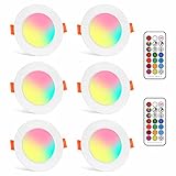 LED RGB Einbaustrahler 6 x 8W Leuchtmittel Warmweiß 2700K Deckenstrahler Deckenspots Deckenleuchte Einbauspots Deckeneinbauleuchte Deckeneinbaustrahler Rund Drehbar