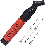 SPORTBIT Ballpumpe mit 5 Nadeln Set - Handpumpensystem zum Aufpumpen - Passt für jeden Sportball Volleyball Basketball Fußball Gymnastik Soccer Ball, Aufblasgerät Luftpump (Rot)