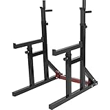 GORILLA SPORTS® Squat Rack - mit Dip-Station, Höhe und Breite verstellbar, bis 300kg belastbar, Schwarz- Kniebeugenständer, Hantelablage, Hantelständer, Langhantelablage, Langhantelständer