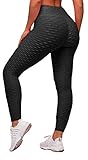 Memoryee Damen Honeycomb Leggings Geraffte Hintern Heben Hohe Taille Push Up Boom Booty Sport Leggings mit Bauchkontrolle Plus Größe Blickdichte Dehnbare Gym Yogahosen/Schwarz/M