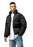 Herren Puffer Jacke - Oversized Fit Winterjacke - Warme Daunenjacke für kalte Tage - Wattierte Steppjacke wind- und wasserdicht - Hooded Winter Jacket - Verstaubare Kapuze, Größe:M, Farbe:Black